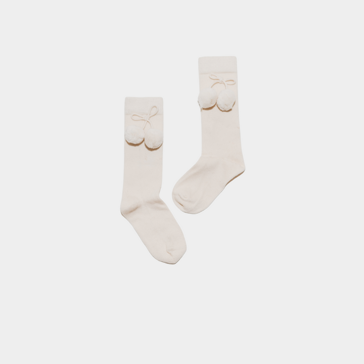 Pure (no dye) Kids' Pom Pom Socks - 98% Organic Cotton