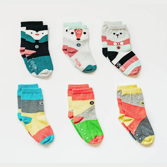 Organic Socks gift set for baby. Colourful socks, with seamless toes and grips