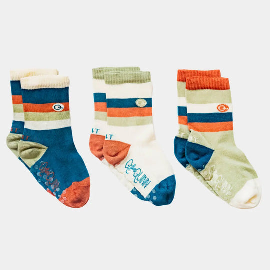3 pairs of 'Camo Stripe' socks , organic cotton, seamless and with grips