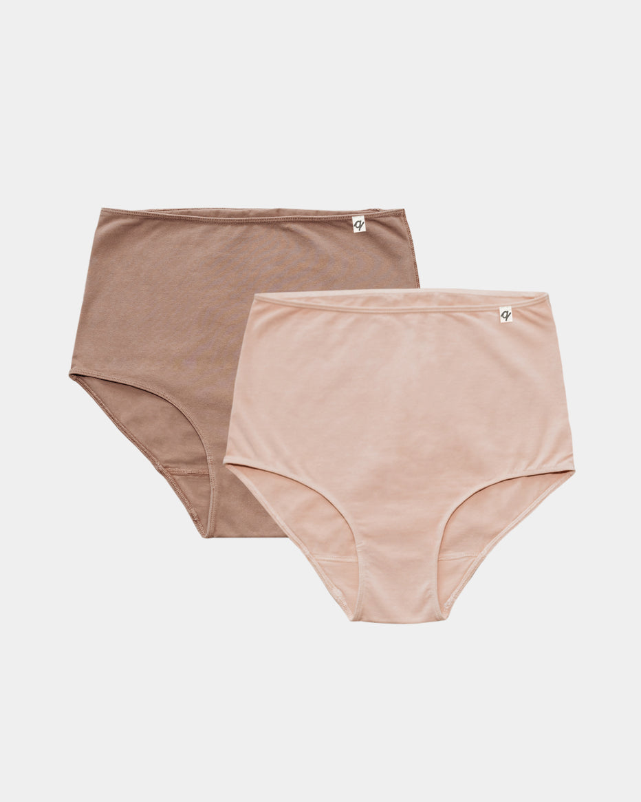 Women's High Waist Brief - Natural, Plant Dyes - 95% Organic Cotton (2 pack)