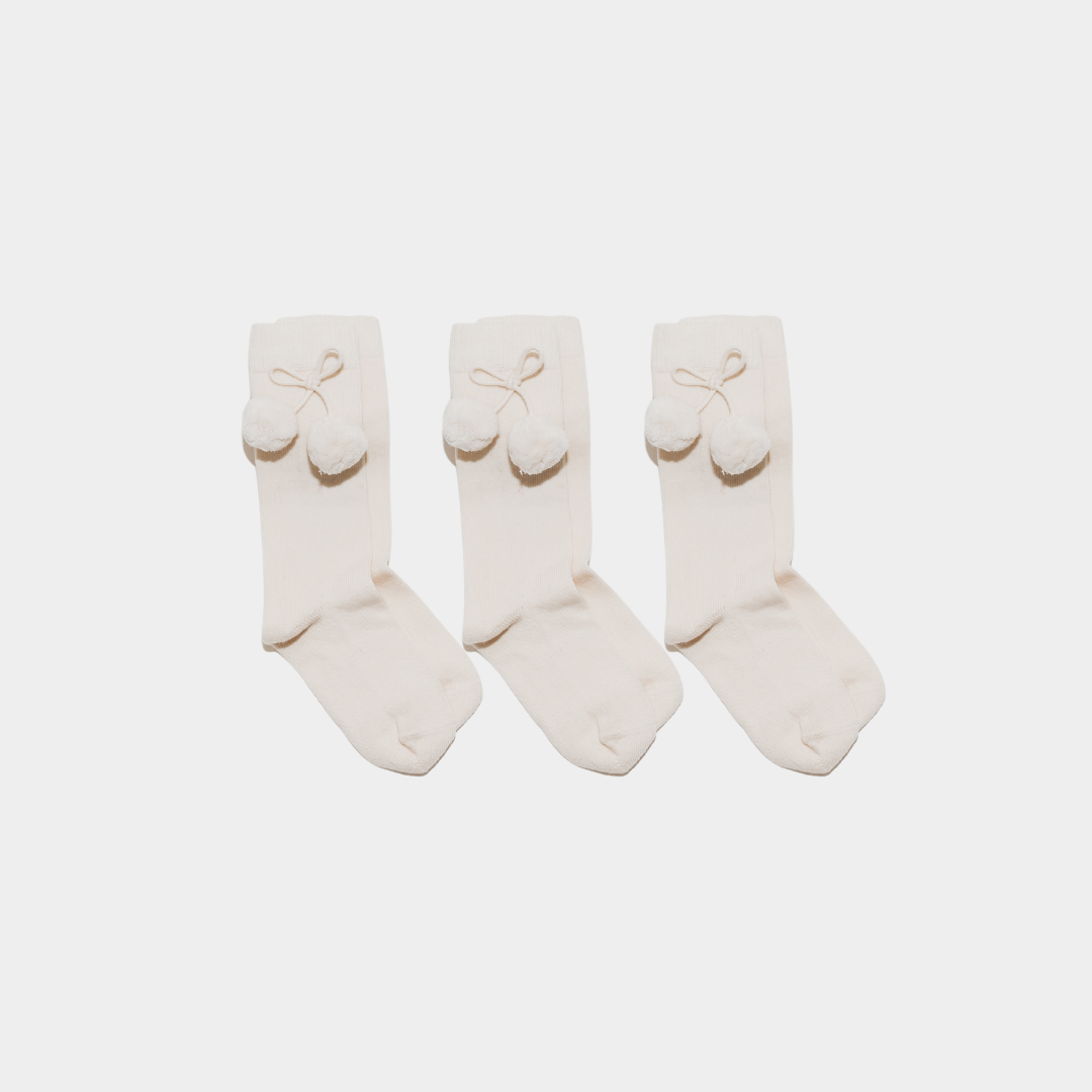 Pure (no dye) Kids' Pom Pom Socks - 98% Organic Cotton