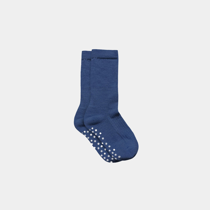 deep ocean merino wool kids socks with grips