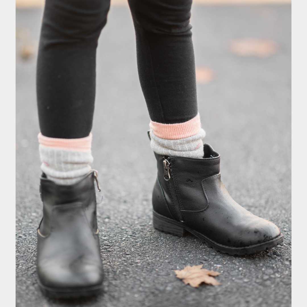 A girl wearing organic cotton socks 