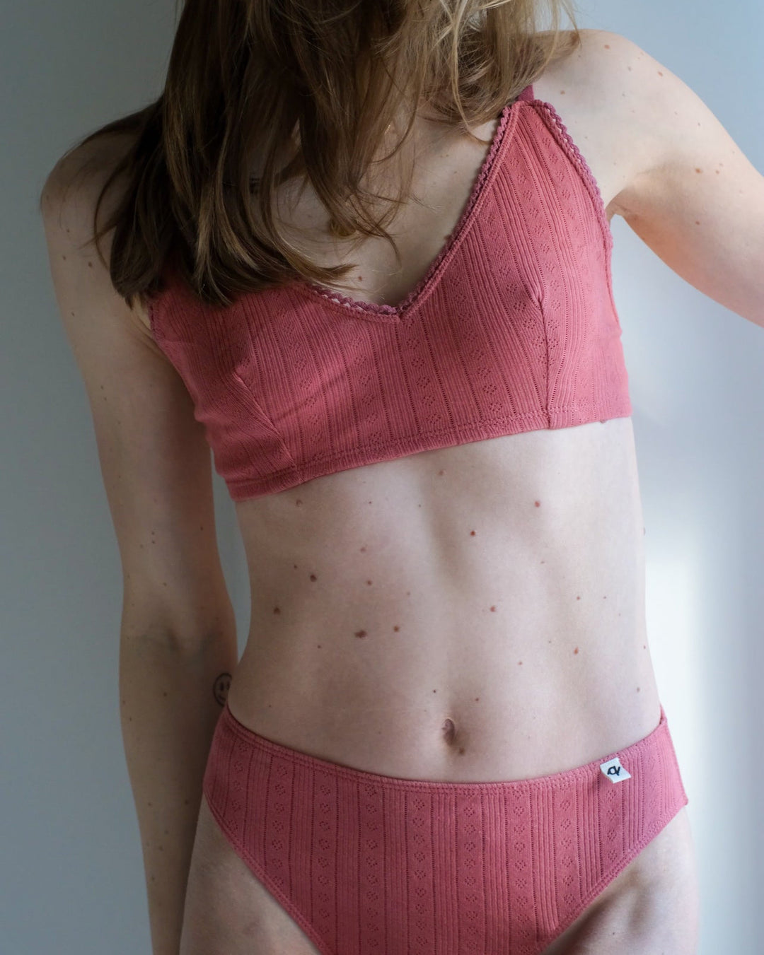 Pointelle Bra & French Cut Bikini Set - Natural, Plant Dyes (4 Pack) - 100% Organic Cotton