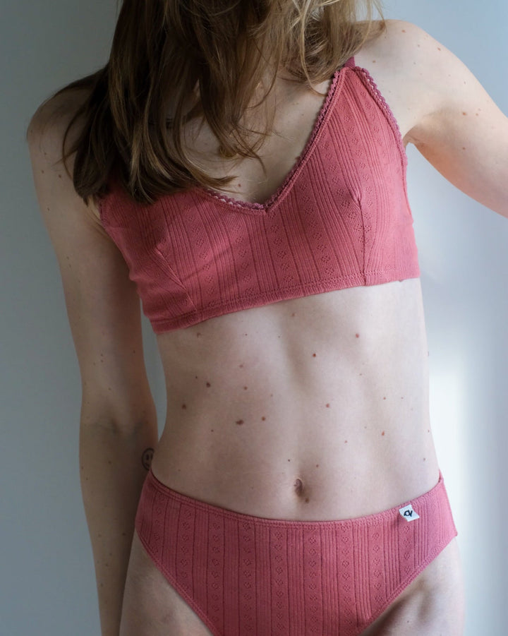 Pointelle Bra & French Cut Bikini Set - Natural, Plant Dyes (4 Pack) - 100% Organic Cotton