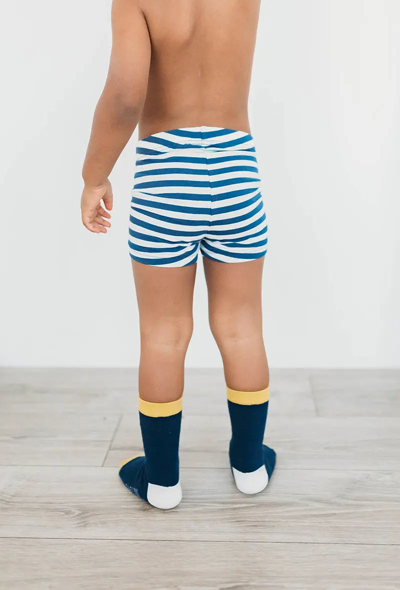 boy with organic cotton boxer briefs sailor stripes
