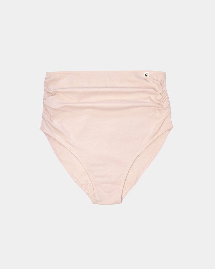 Light pink high-waisted bikini bottom on a light gray background
