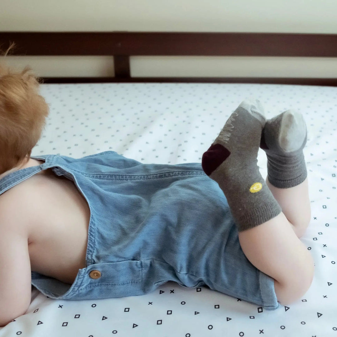 Little boy wears organic cotton sock''Shades of Grey"