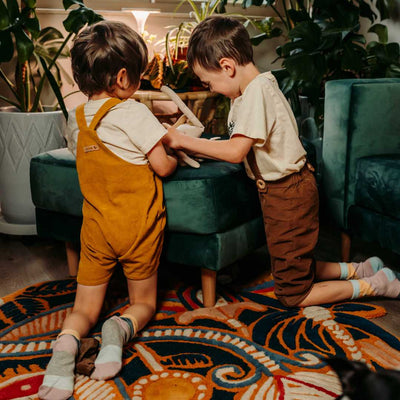 2 Boys Play and Laughing Wears Organic Cotton Socks 
