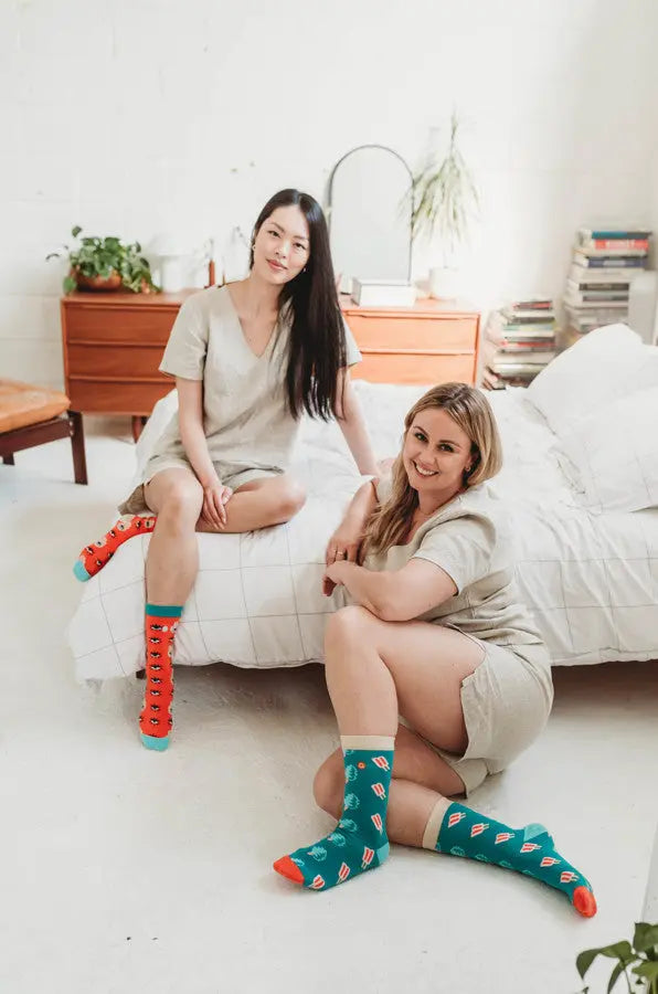 2 Ladies Wears Organic Cotton Socks "Fortune Teller & Popsicle"