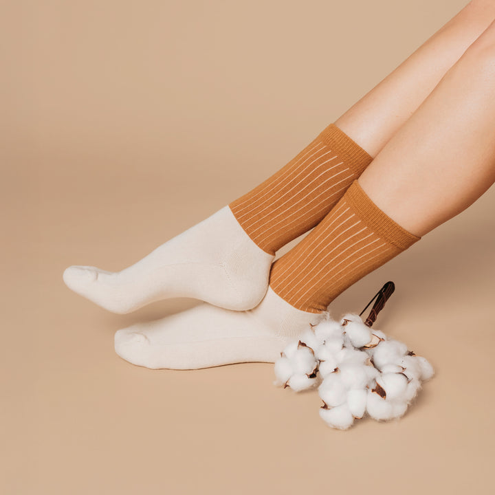 Natural Block Half Ribbed Socks