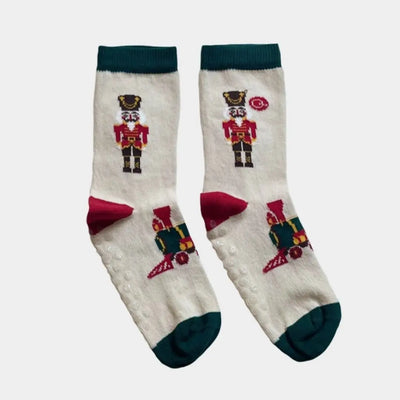 Christmas socks nutcracker for baby, kids and toddler with grips and seamless toe