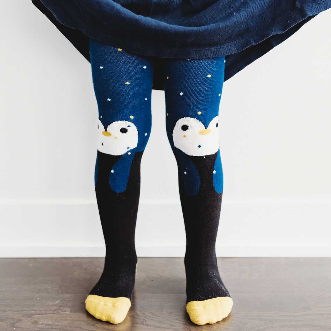 girl wear penguin tights organic cotton| Q for Quinn