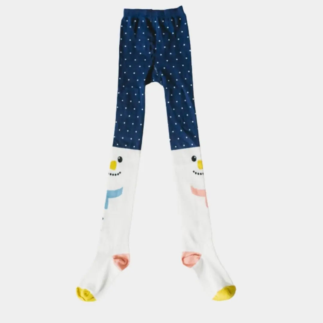 organic cotton snowman tights navy and white