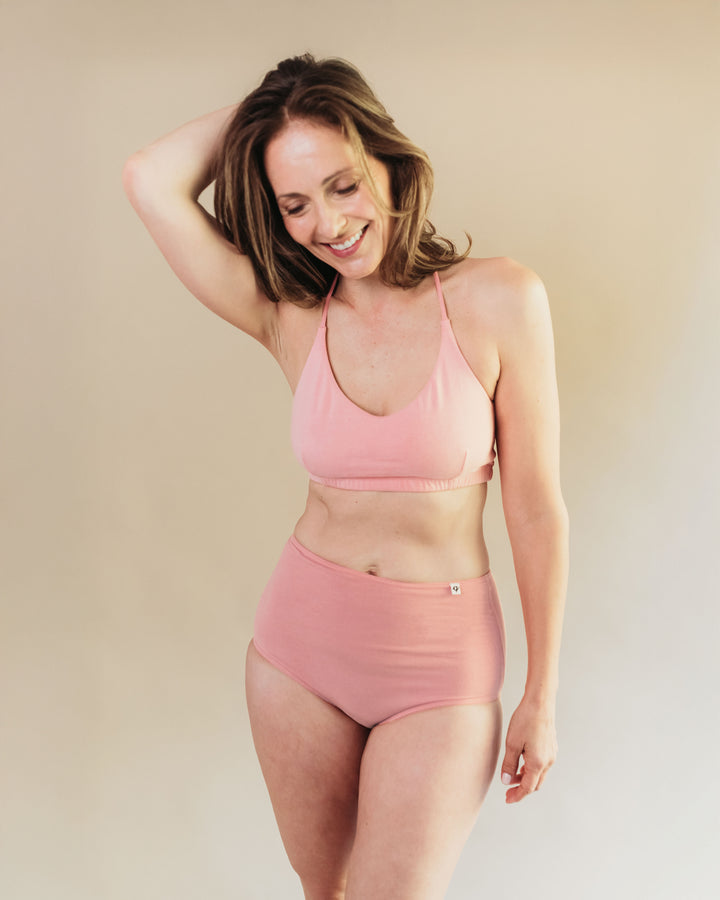 Women's High Waist Briefs & Bralette Set (4 Pack) - Natural, Plant Dyes - 100% Organic Cotton