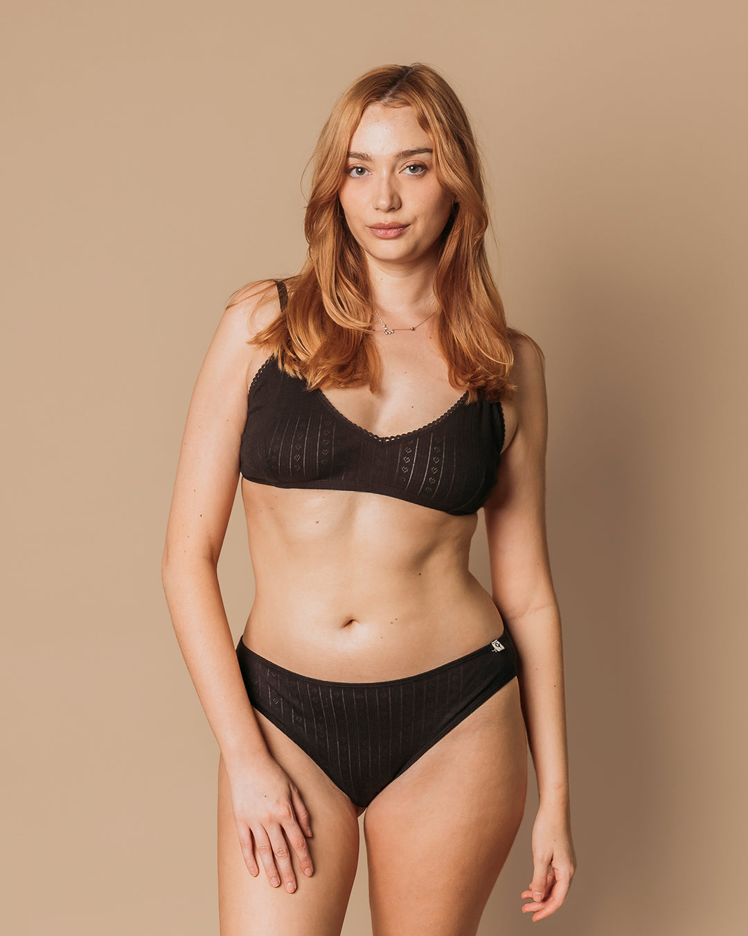 Black Pointelle Bra & Thong Set (2 Pack) - 100% Organic Cotton