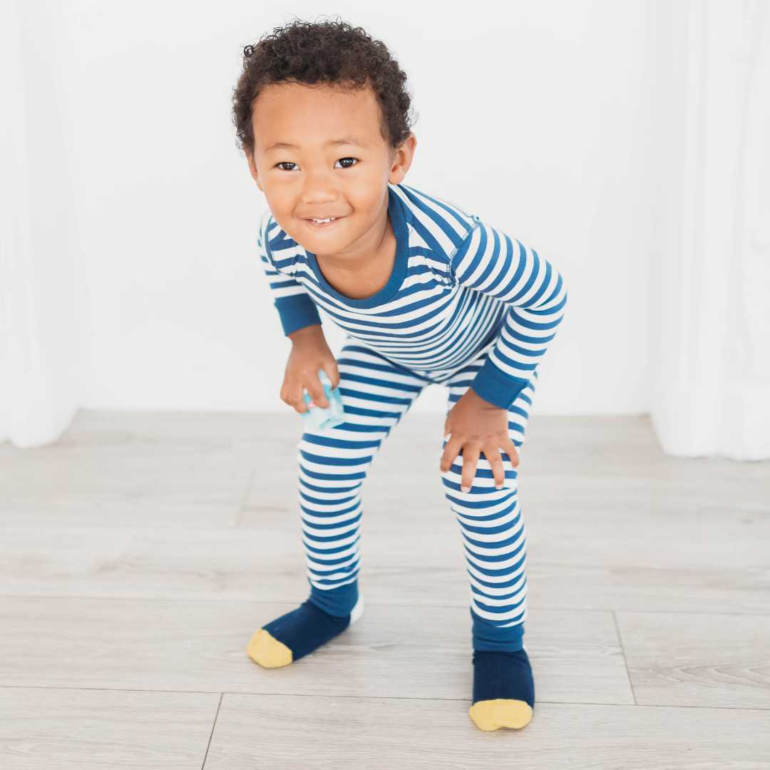little boy wear sailor stripes pajama 