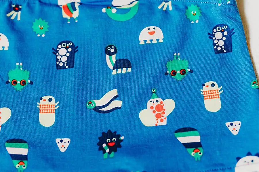closeup of funny creatures fabric and print