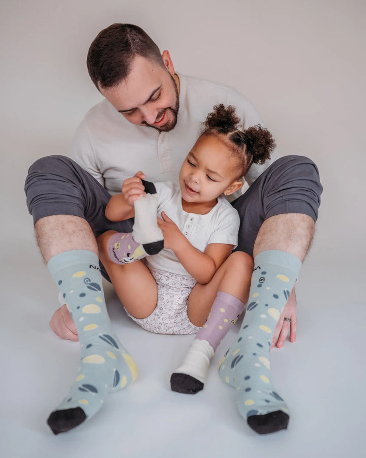 Father Wear NASA Socks"Planets" and Daughter Wear NASA Socks "Rocket"