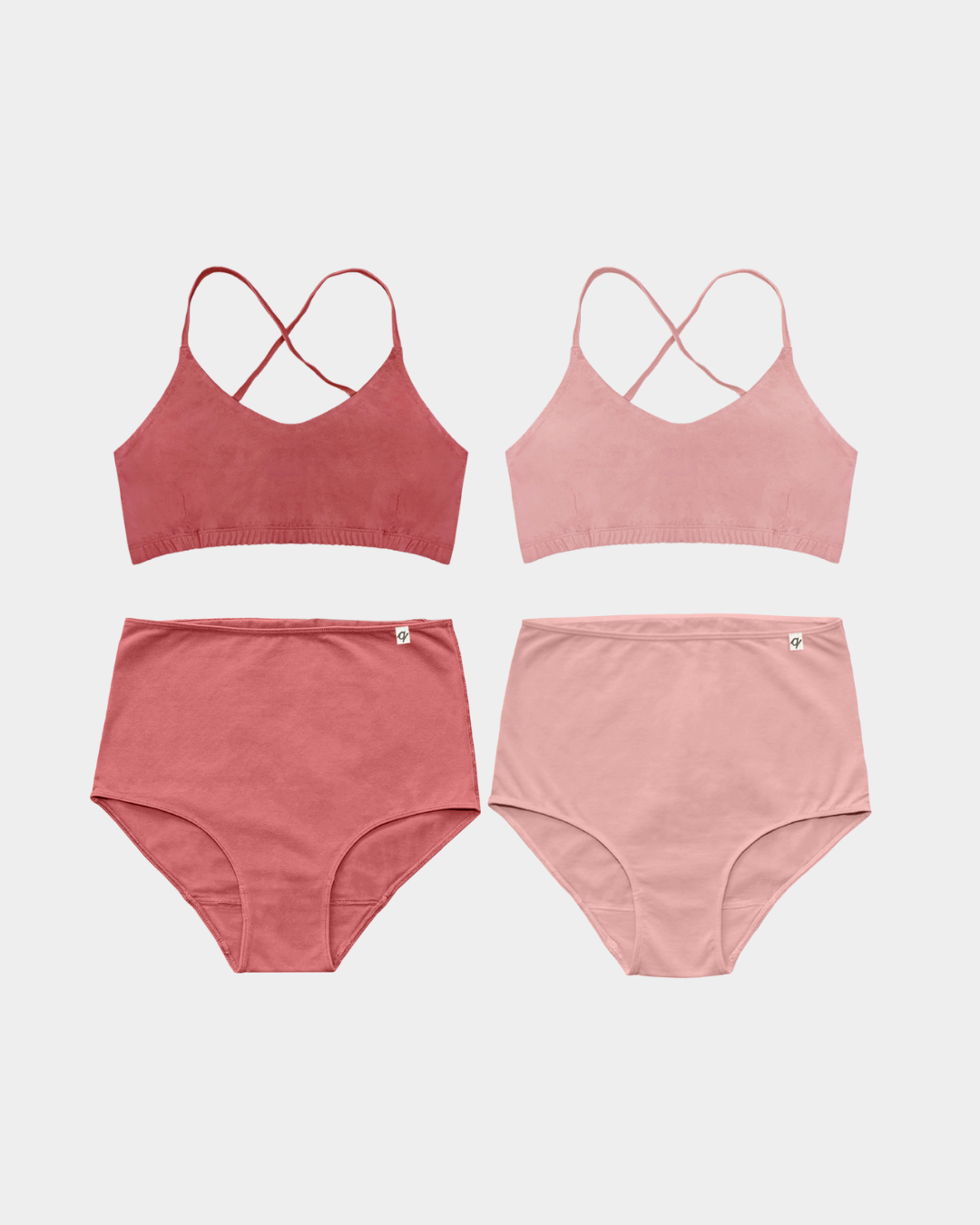 Women's High Waist Briefs & Bralette Set (4 Pack) - Natural, Plant Dyes - 100% Organic Cotton