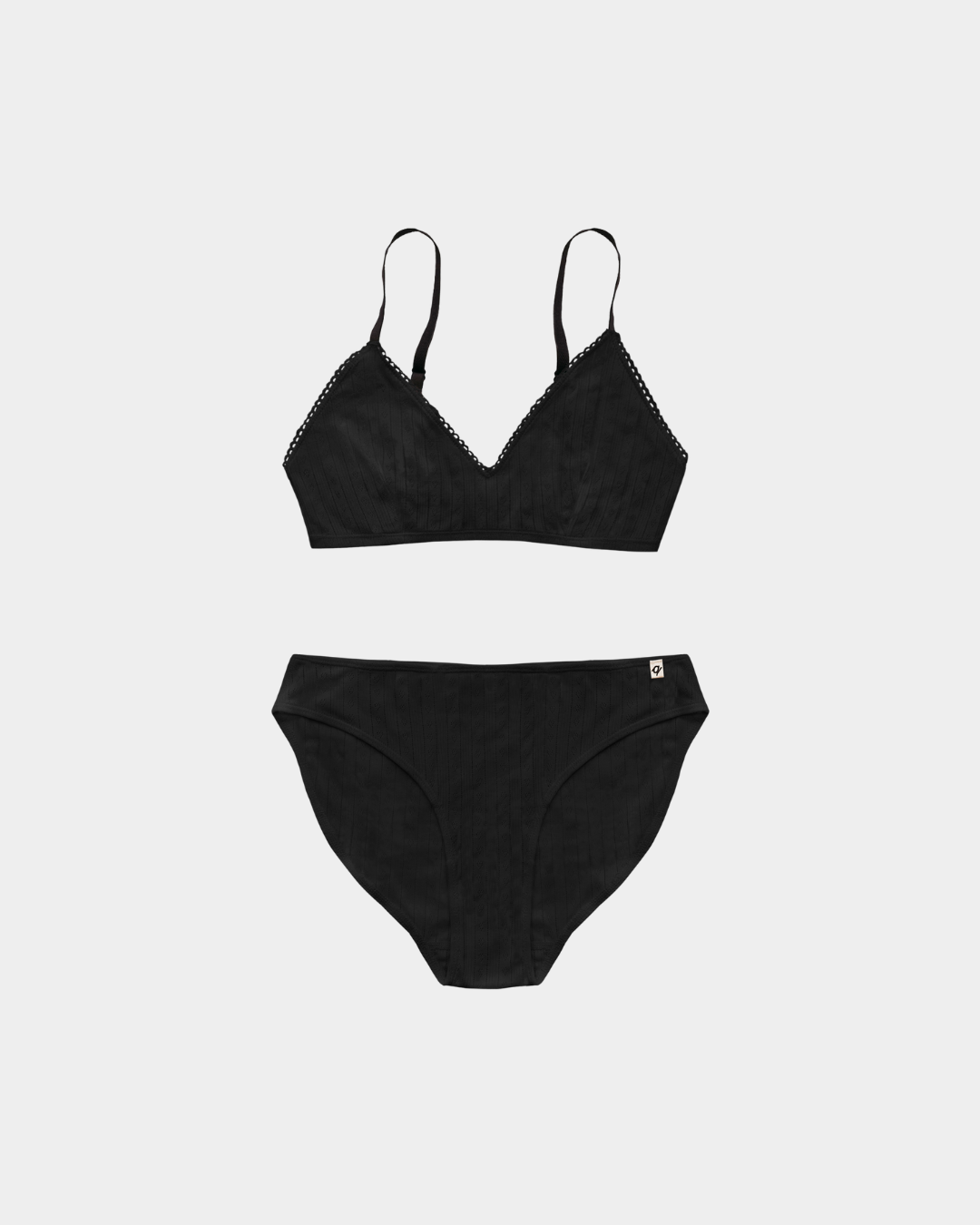 Black Pointelle Bra & French Cut Bikini Set (2 Pack) - 100% Organic Cotton