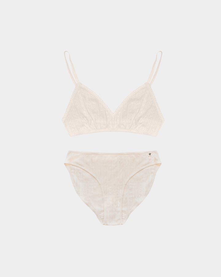 Pure (no dye) Pointelle Bra & French Cut Bikini Set (2 Pack) - 100% Organic Cotton
