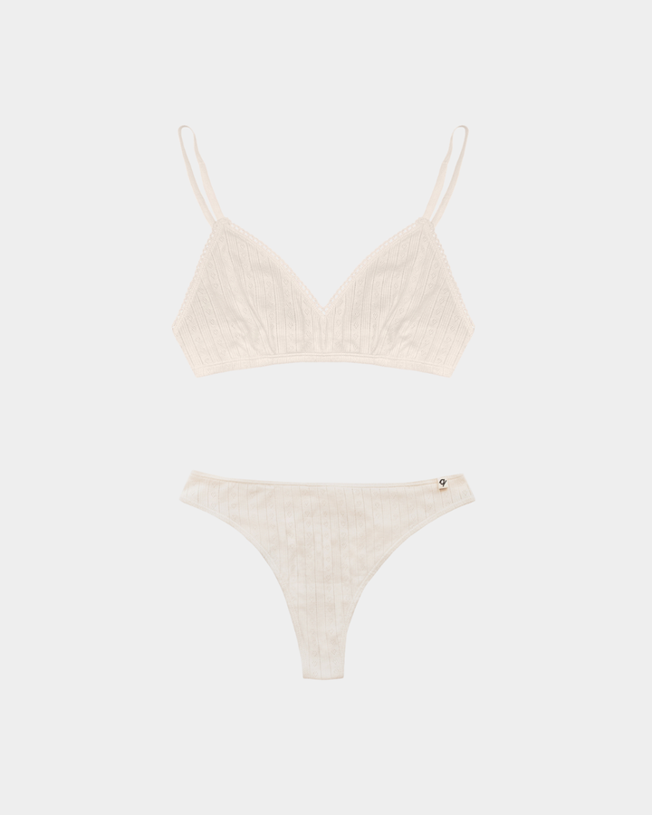 Pure (no dye) Pointelle Bra & Thong Set (2 Pack) - 100% Organic Cotton