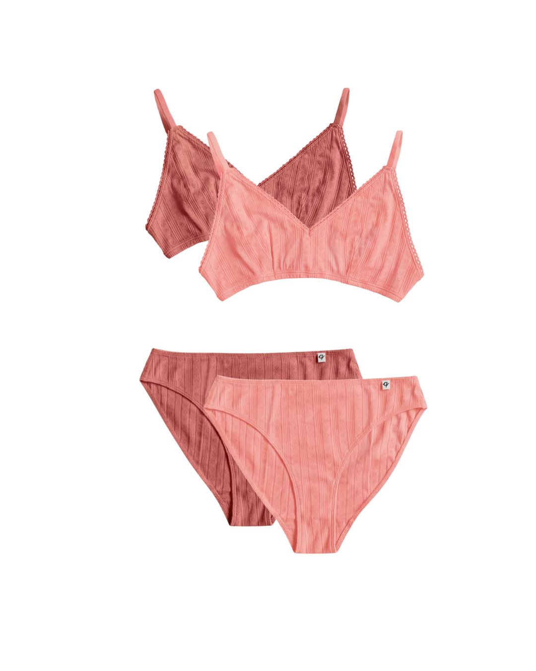 Pointelle Bra & French Cut Bikini Set - Natural, Plant Dyes (4 Pack) - 100% Organic Cotton