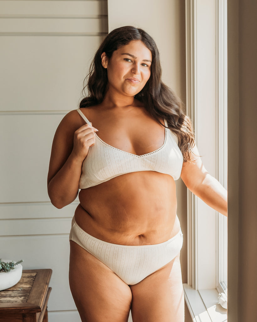 Pointelle Bra & French Cut Bikini Set 100% Organic Cotton