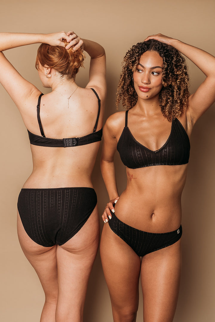 Black Pointelle Bra & French Cut Bikini Set (2 Pack) - 100% Organic Cotton