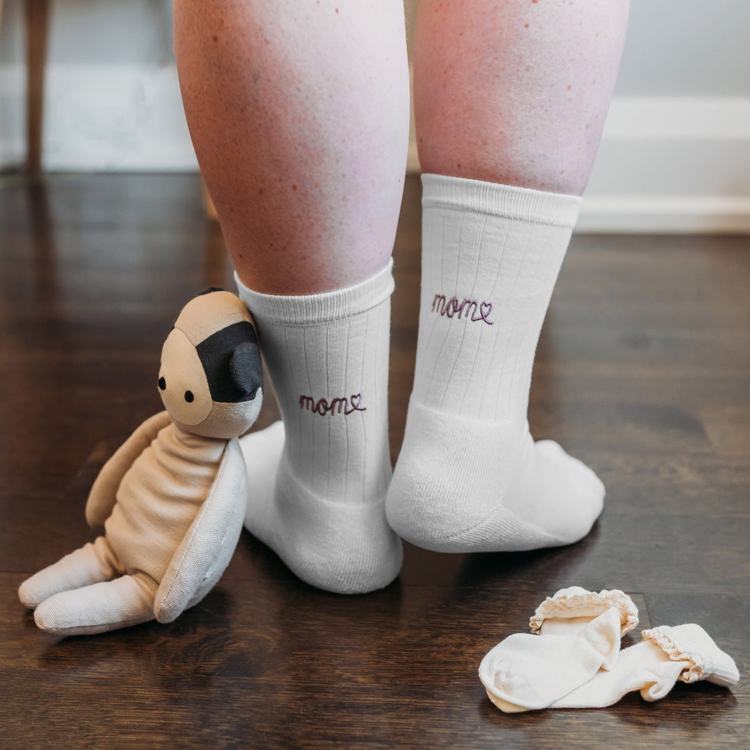 Mom Embroidered Midweight Crew Pacers - 97% Organic Cotton