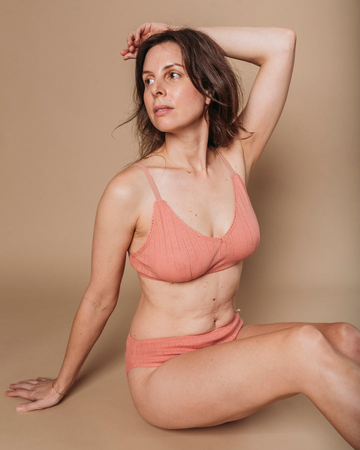 Women's Pointelle Bra - Natural, Plant Dyes - 100% Organic Cotton (2 pack)