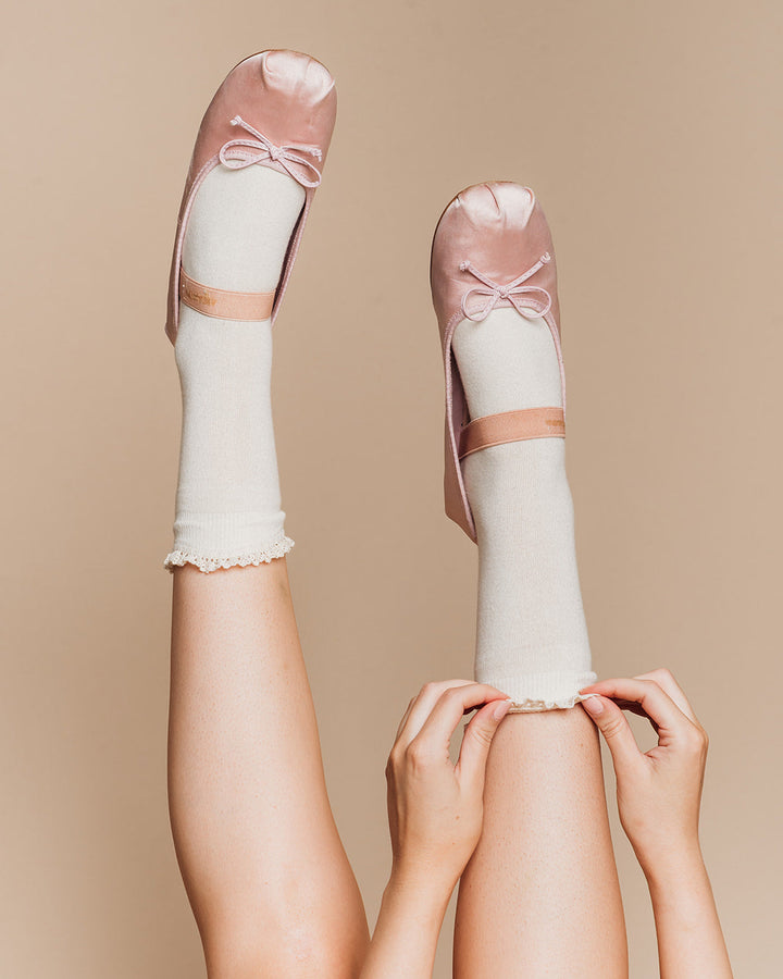 undyed cotton lace socks with ballerina shoes